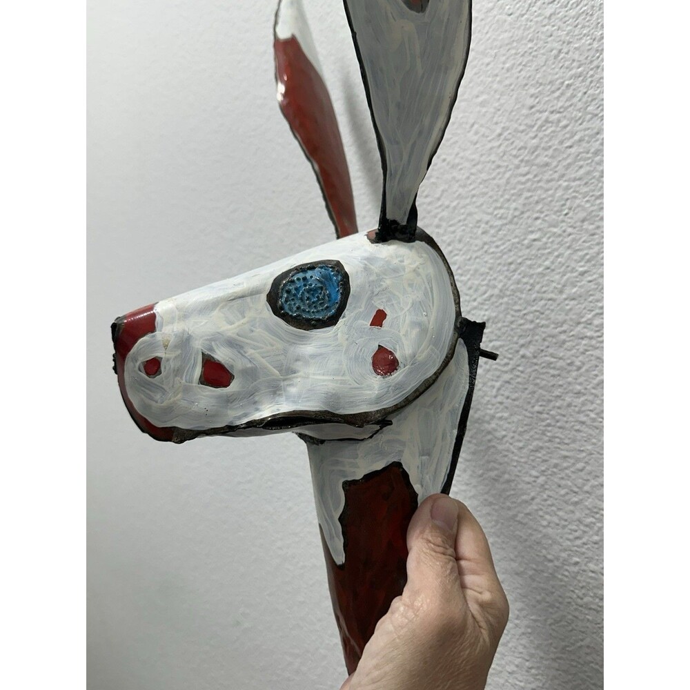 Folk Art Metal Steel Painted Sculpture Art Dog One Of A Kind Mask Rare